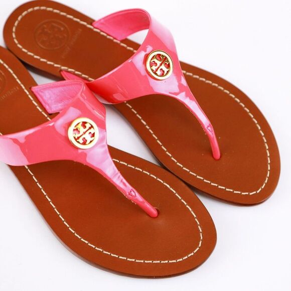 NIB Tory Burch CAMERON Patent Leather Thong Pink 5 - Picture 2 of 11